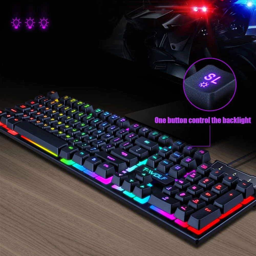 Gaming Keyboard RGB Lighting T-Wolf T20 RGB LED Backlit Keyboard RGB Keyboard But Not Mechanical Keyboard Keyboard For Gaming PC Desktop laptop Gaming Design Wired Keyboard For Gamers T-20 Multicolor