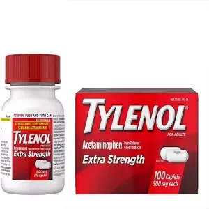 Tylenol Extra Strength Caplets with 500 mg Acetaminophen Pain Reliever Fever Reducer, 100 Count, USA