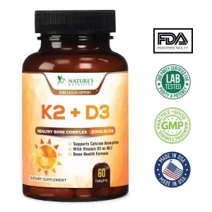 Natures Nutrition Vitamin K2 with D3, Supports Strong Bones, Blood flow and Immune System, Chewable for Better Absorption, 60 Tablets, USA