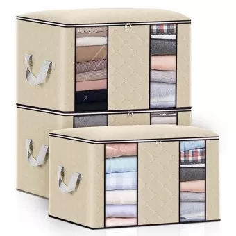 3PC Non-Woven Fabric Closet Organizer Foldable Clothes Storage Bag Portable Bedroom Quilt Blanket Dustproof Organizers