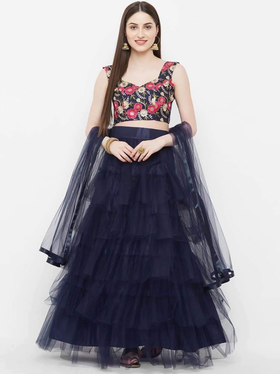 Ready Made Exclusive Design Lehega and Semi Stitched Embroidery Work Blouse with Net Dupatta Party Dress for Woman