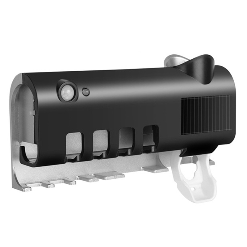 UV Toothbrush Holder,Solar ed Wall Mounted Toothpaste Dispenser with Sterilizer-Function,Toothbrush Organizer,Black