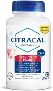 Citracal Maximum Plus, Highly Soluble, Easily Digested, 630 mg Calcium Citrate With 1000 IU Vitamin D3, Support Bone Health, Help to Reducing Blood Pressure, help to Weight Loss, 120 Caplets, USA