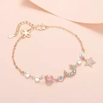 Pretty Stainless Steel Bracelet for Women Sweet Moon Star Zirconia Best Friend Bangle