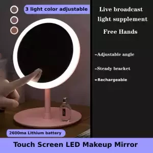 Makeup Mirror with LED light Tabletop Rechargeable Led Touch Screen Makeup Mirror Small Makeup Mirror Portable Smart Cosmetic Vanity