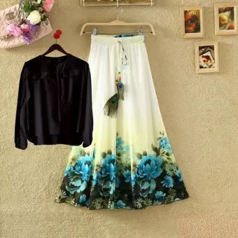 Clothly Women Ethnic Top and Skirt Set Micro