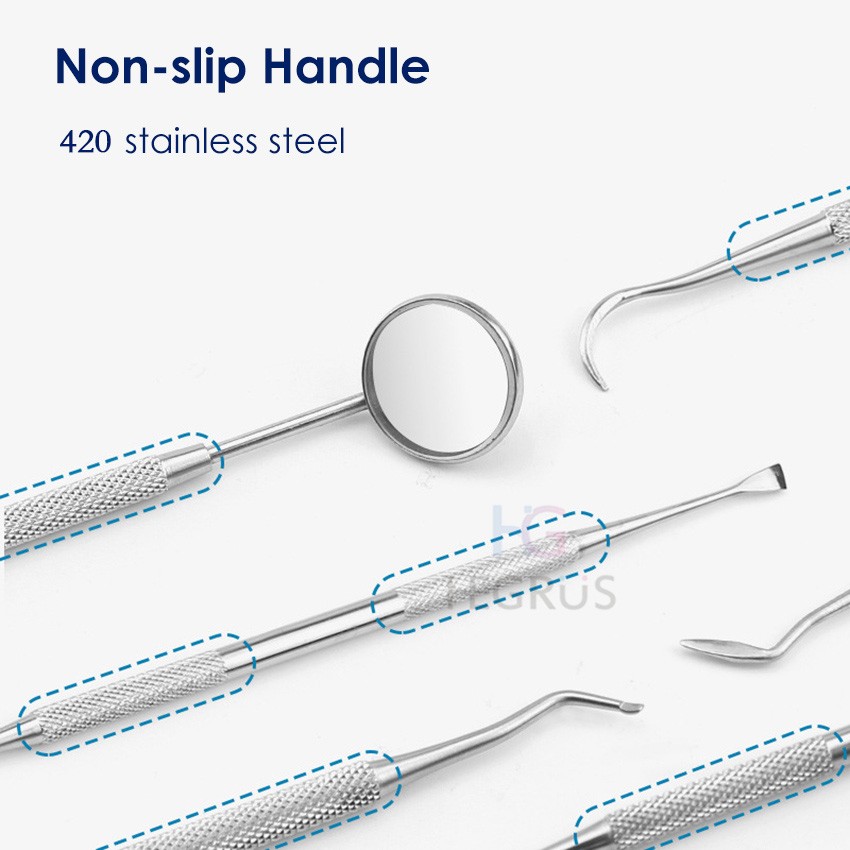HEGRUS 6PCS Professional Teeth Cleaning Tools Dental Tools Mouth Mirror Probe Teeth Cleaning Tools Premium Stainless Steel Tartar Remover Tooth Pick Hygiene Set Dental Hygiene Kit Family Oral Care wit