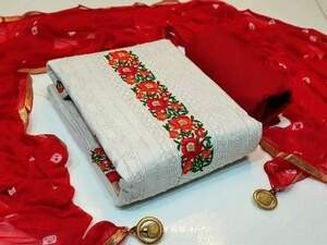 Red and white color combined cotton salwar kameeez