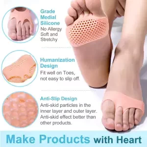 RETAIL CARE® Eranqo 2 Pieces Metatarsal Ball of Foot Cushion - silicone Gel Half Toe Sleeve Anti-Skid Forefoot Smooth and soft Pads for Pain Relief heel provides silicone Heel Protector foot Gel Socks