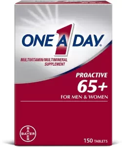 One A Day Proactive 65+, Mens & Womens Multivitamin, with Vitamin A, Vitamin C, Vitamin D, and Zinc for Immune Health Support, Calcium, Folic Acid & more, 150 Count, USA