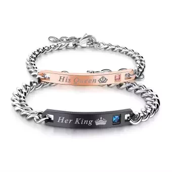 Fashion Her King His Queen Couple Bracelets Crystal Stone Crown Charm For Women Men Lover Jewelry Valentine's Day Gift