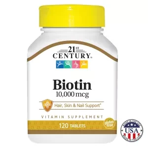 21st Century Biotin 10000 mcg, Essential Nutrient, Promotes Healthy Hair, Skin & Nails, Support Energy Metabolism, 120 Counts, USA, Expiry: 01/24