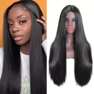 Long Black Straight Wigs Cosplay Body with Middle Part
