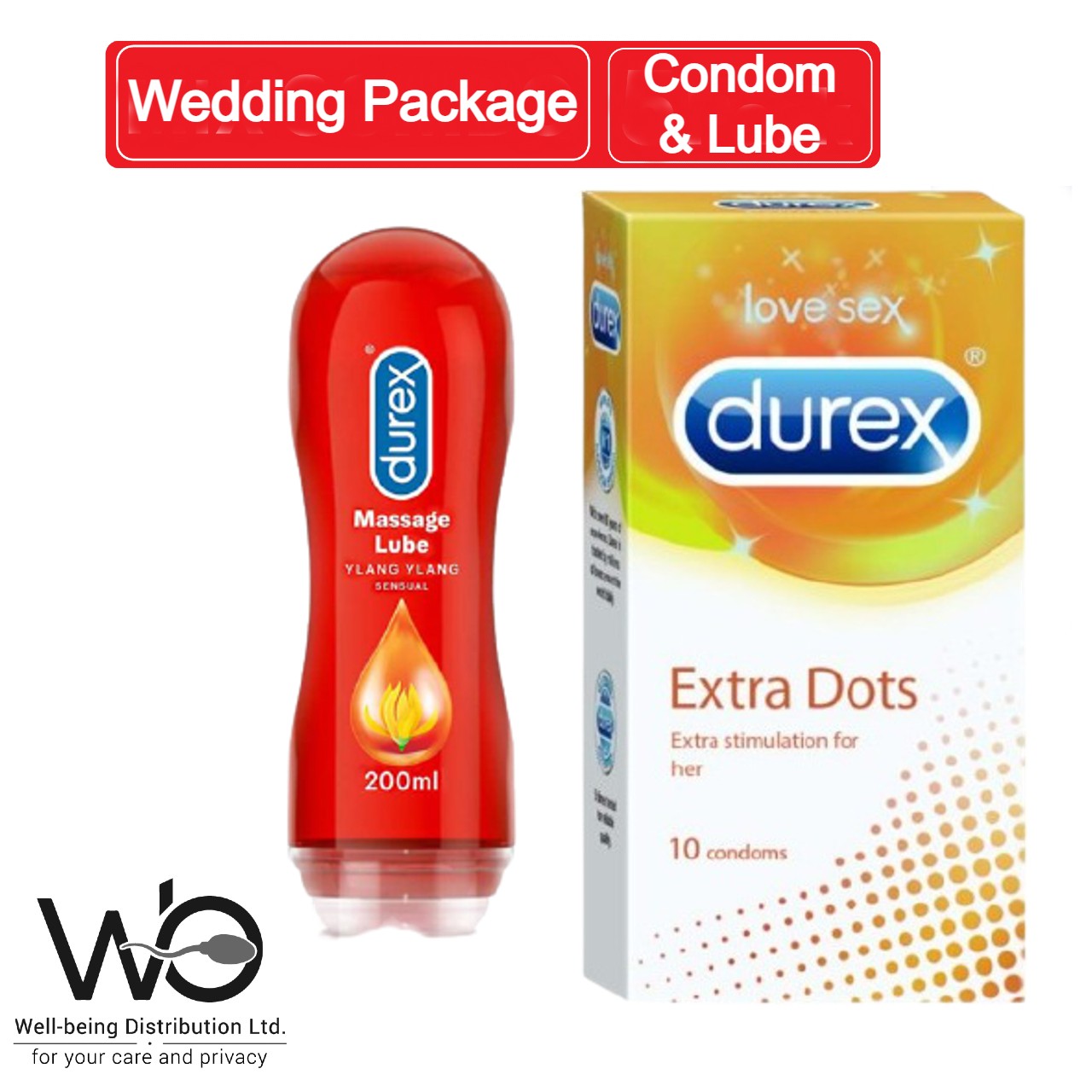 Durex Wedding Package - Durex Extra Ribbed Condom 10pcs Single Pack & Durex Play 2 in 1 Soothing Aloe Vera 200ml