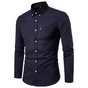 Fashion Slim Fit Turn Down Color Long Top Men Collar Full Sleeve Shirt