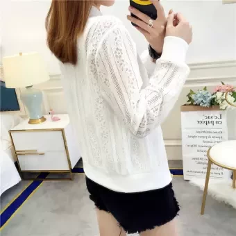 Women's Summer Baseball Jersey Outwear Cardigan Lace Mesh Hollow Sweatshirt Outcoat Long Sleeve Zipp