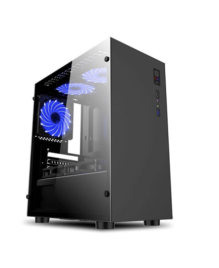 XTREMEATXCASING V9Computer case Without Power Supply , Gaming Micro V series, Left side panel full acrylic, blue cooling fan on top panel/Side