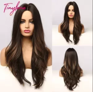Synthetic Wigs With Bangs For Women Black Long Natural Wave Wigs For Party Cosplay Heat Resistant Fiber