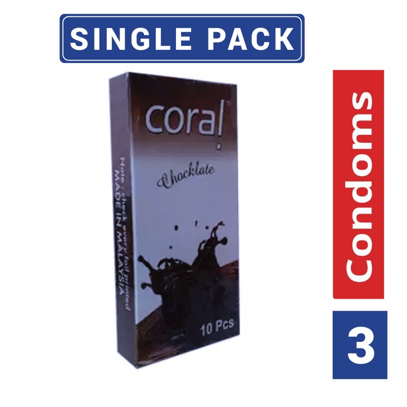 Coral - Chocolate Flavors Lubricated Natural Latex Condom - Single Pack - 3x1=3pcs