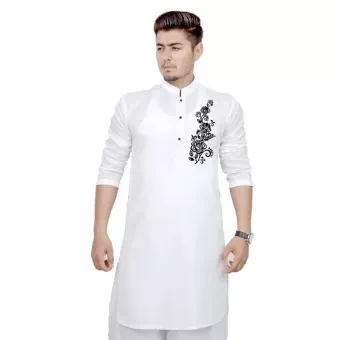 Stylish semi long panjabi - white