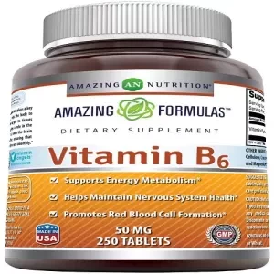 Amazing Formulas Vitamin B6-50mg 250 Tablets Dietary, Supports Healthy Nervous System, Metabolism & Cell Health(Non GMO,Gluten Free), USA