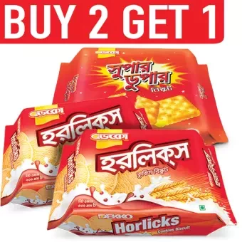 Buy 2 Dekko Horlicks Biscuit and Get 1 Dekko Sooper Dooper Family Biscuit Free