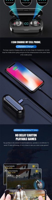 F9 Bluetooth Earphone V5.0 TWS Wireless Earphone LED Display Sports Wireless Headset With Microphone - Black