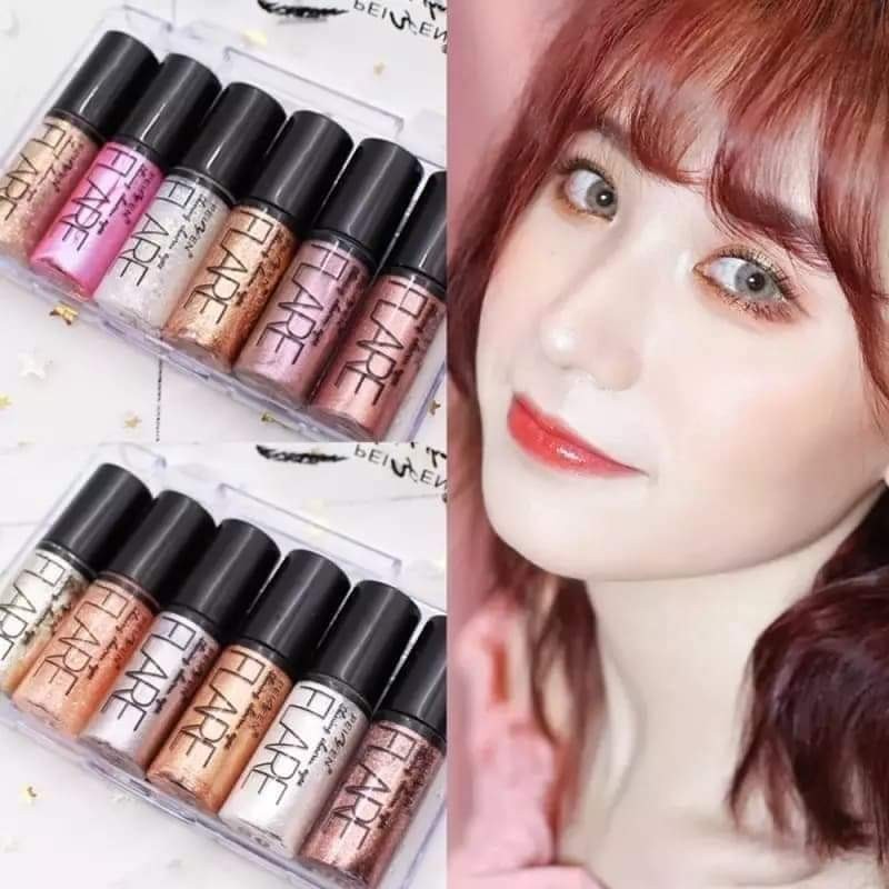 PNF 6 colors / box glitter liquid eyeshadow kit shiny diamond liquid eye shadow set silkworm highlighter P5004