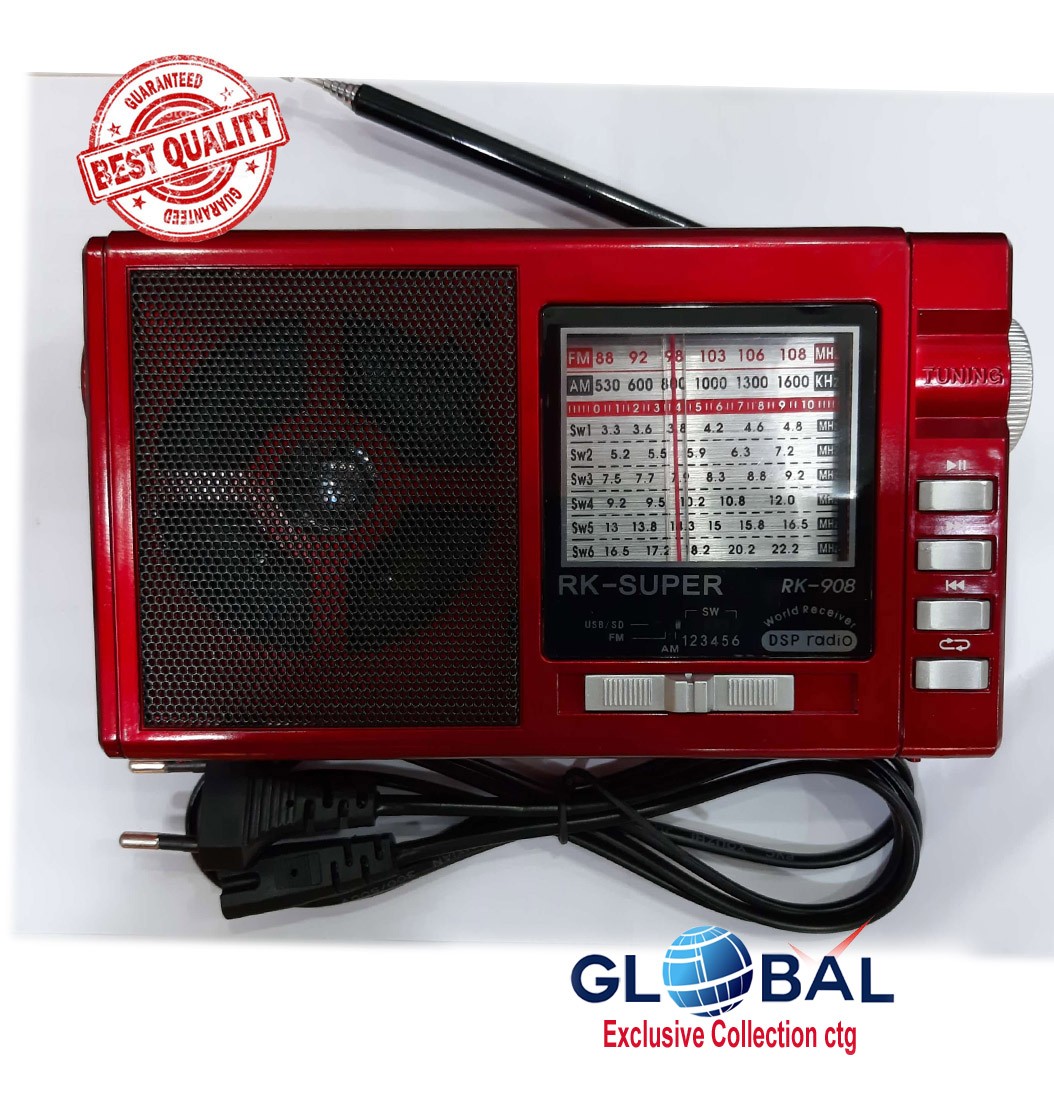 RK-908, With Bluetooth function, RK Super AC/DC 8 Band Radio With USB/SD Music Player 2 way Battery Backup.