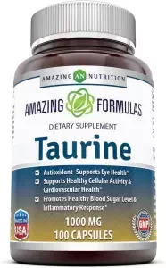 Amazing Formulas Taurine 1000mg Amino Acid 100 Capsules (Non GMO,Gluten Free) - Potent Antioxidant - Supports Eye Health, Healthy Cellular Activity & Cardiovascular Health, USA