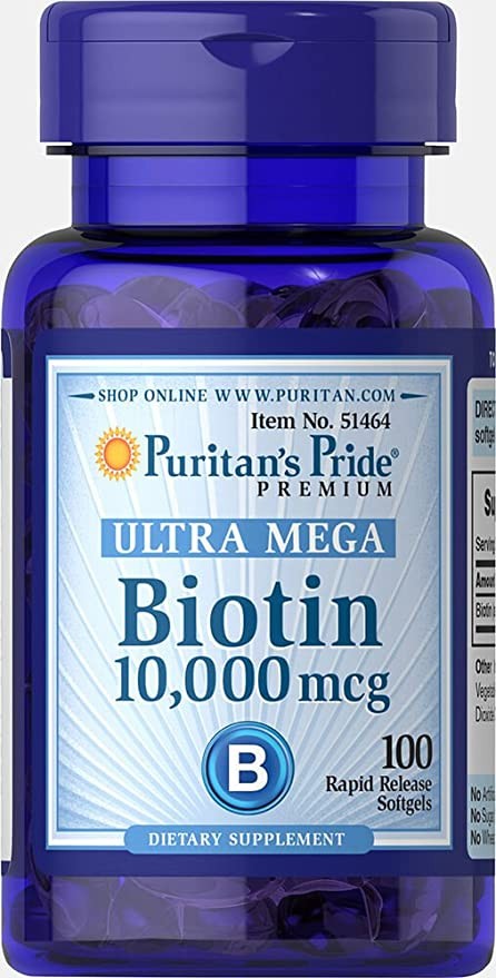 Puritan's Pride Biotin 10000 mcg (ultra mega 100 softgels - USA made)